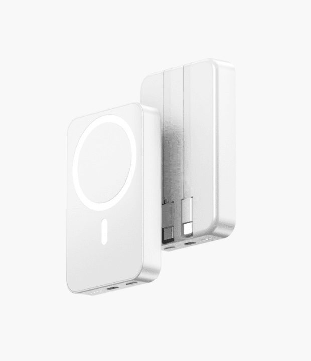 white magsafe power bank with wireless charging