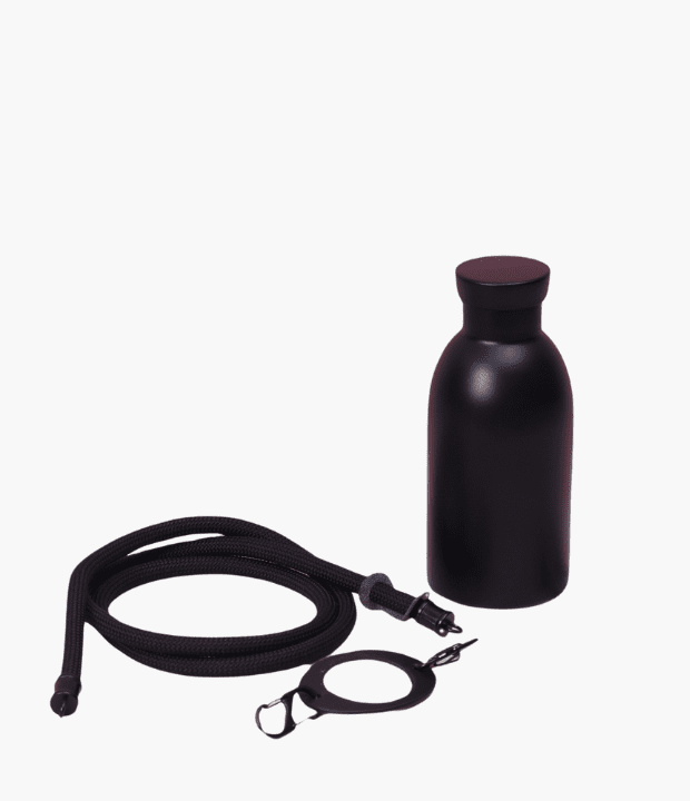 matte stainless steel bottle with flexible silicone carrying loop