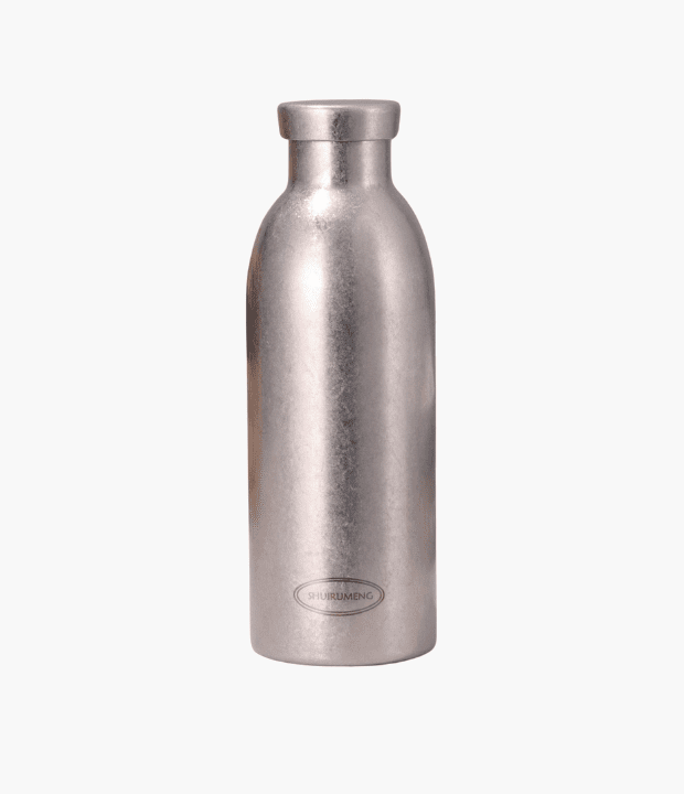 matte silver stainless steel thermos bottle with retro industrial design for corporate gifts